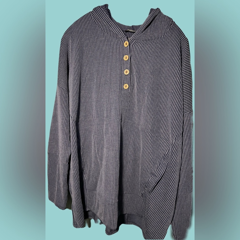 Heimish USA 2x NWOT Oversized Lightweight Ribbed Denim Colored Hoodie w/ Pockets - Picture 1 of 5